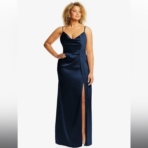 Dessy Collection- COWL-NECK DRAPED WRAP MAXI DRESS WITH FRONT SLIT - Picture 1 of 14